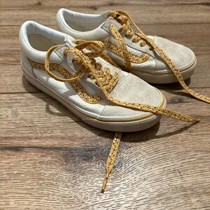 White and Yellow Floral Vans Sneakers